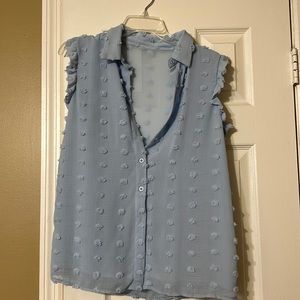 Womens V Neck Chiffon Blouse Pom Pom Button Shirt